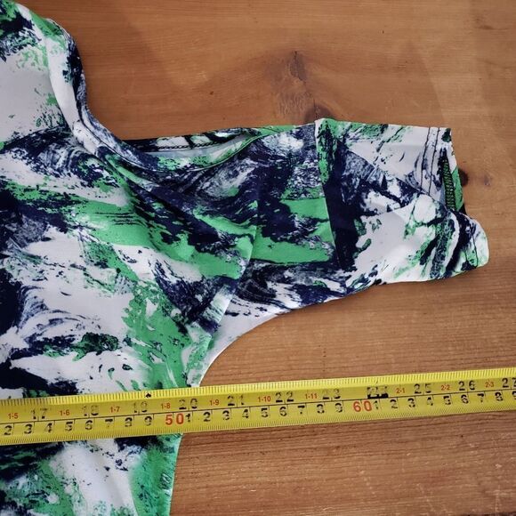 Marble Short Sleeve Oversized Cold Shoulder Green Blue Tunic Top Small XSmall - Picture 11 of 12
